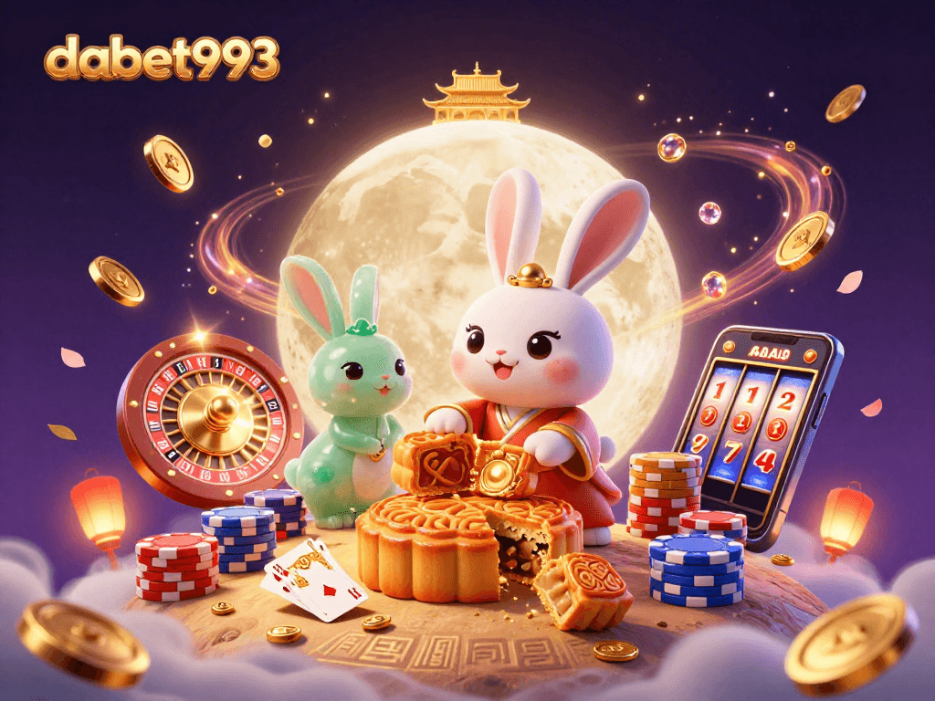 Watch dabet993 come alive with a moon rabbit and poker chips in an enchanting casino scene.