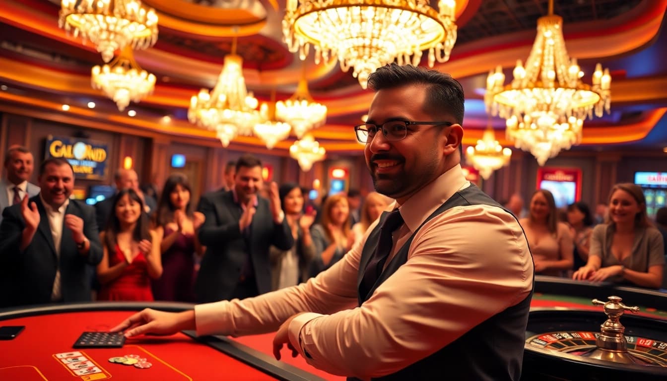 Golisimo Germany bietet ein aufregendes Casino-Erlebnis mit lebhaften Spielern und einem professionellen Dealer.