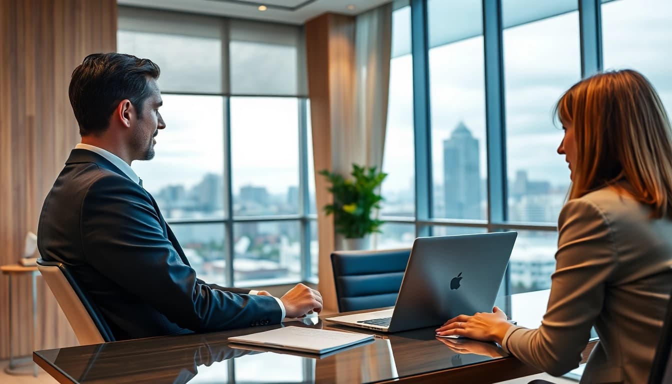 Professioneller Headhunter Saarbrücken berät einen Klienten in modernem Büro.