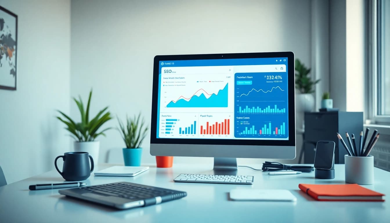 SEO Tipps zur Optimierung von Inhalten in einem hellen Büro mit moderner Technik.