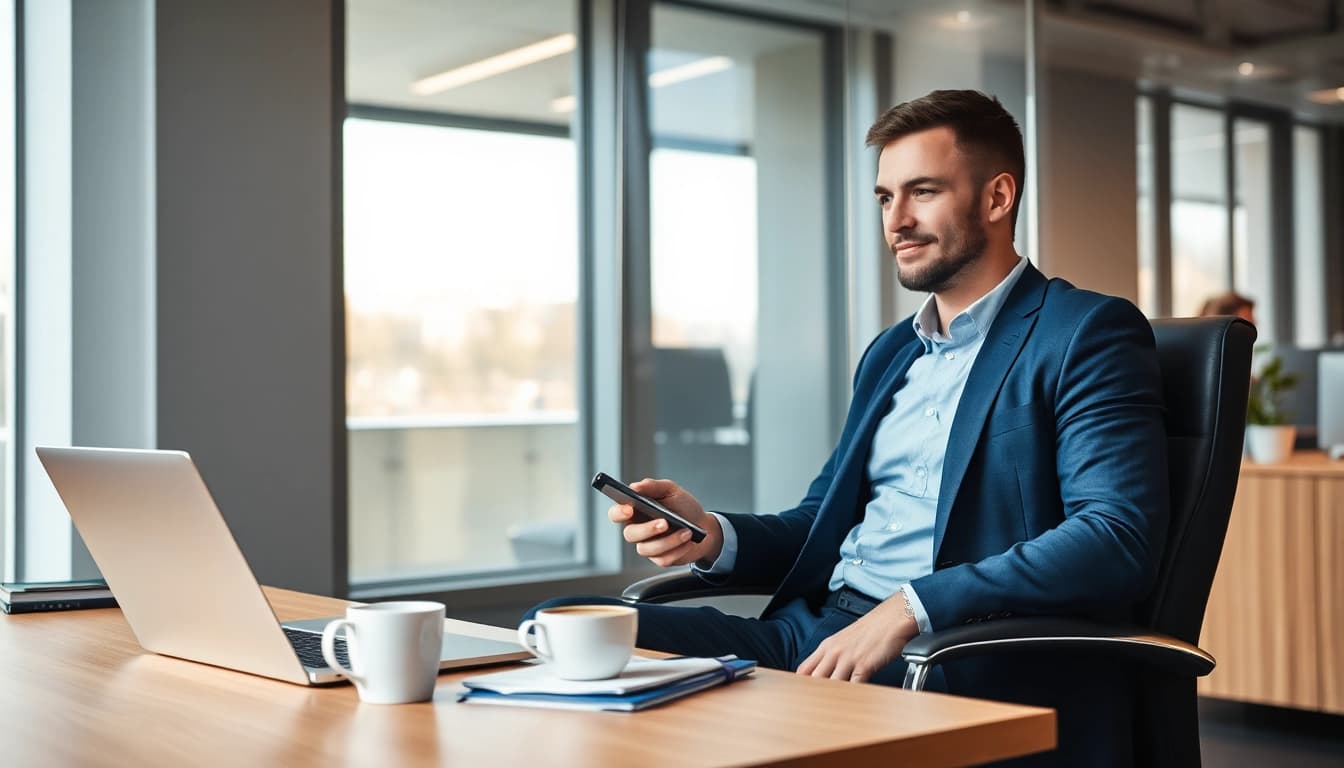 Headhunter Saarbrücken analysiert sorgfältig den Lebenslauf eines Kandidaten in einem modernen Büro.