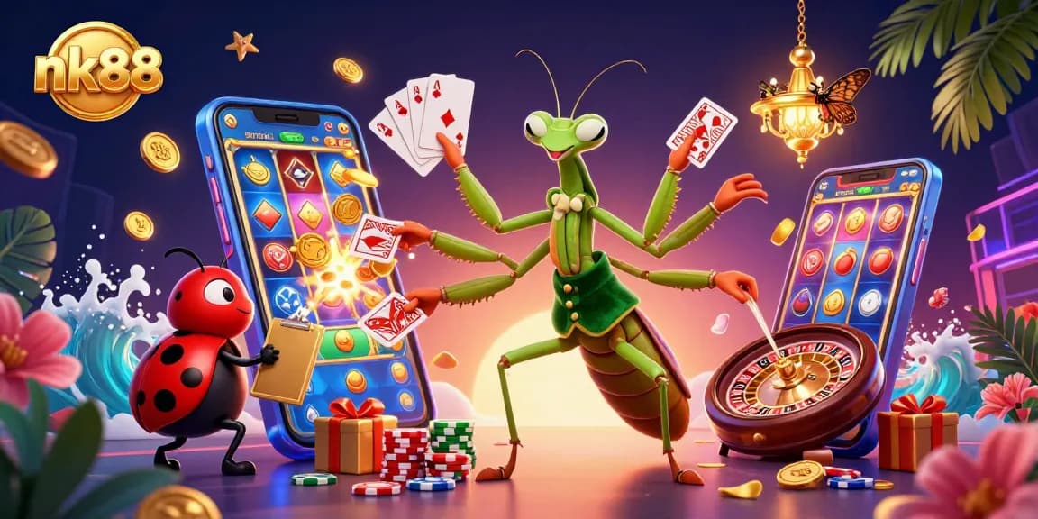 Experience exciting moments at nk88 casino with a vibrant, dynamic illustration of gaming action and excitement.