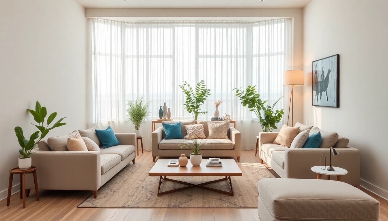 Moderne Raumgestaltung mit eleganter Einrichtung und warmen Farbtönen.