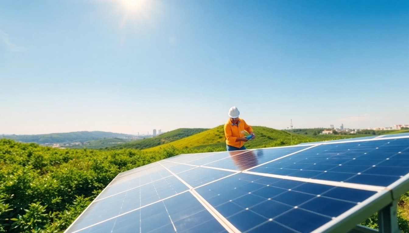 Solar Wien installiert moderne Solarpanels in einer nachhaltigen Umgebung.