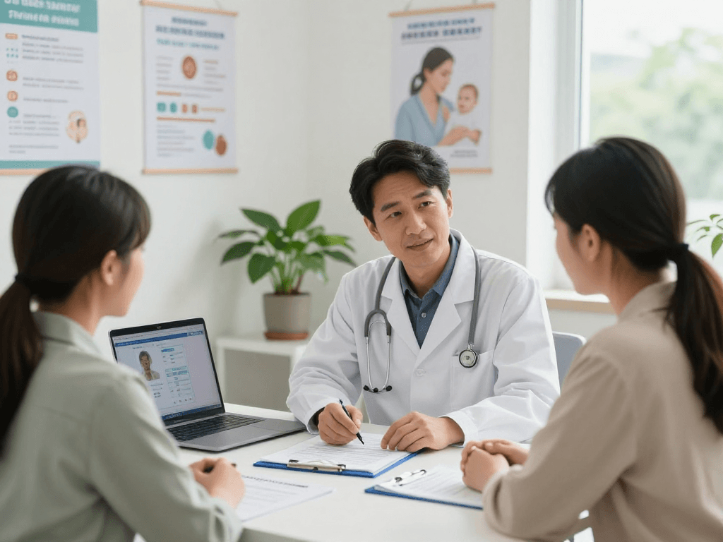Engaging physician-patient consultation highlighting Gesundheitswesen Arzt services in a professional clinic.