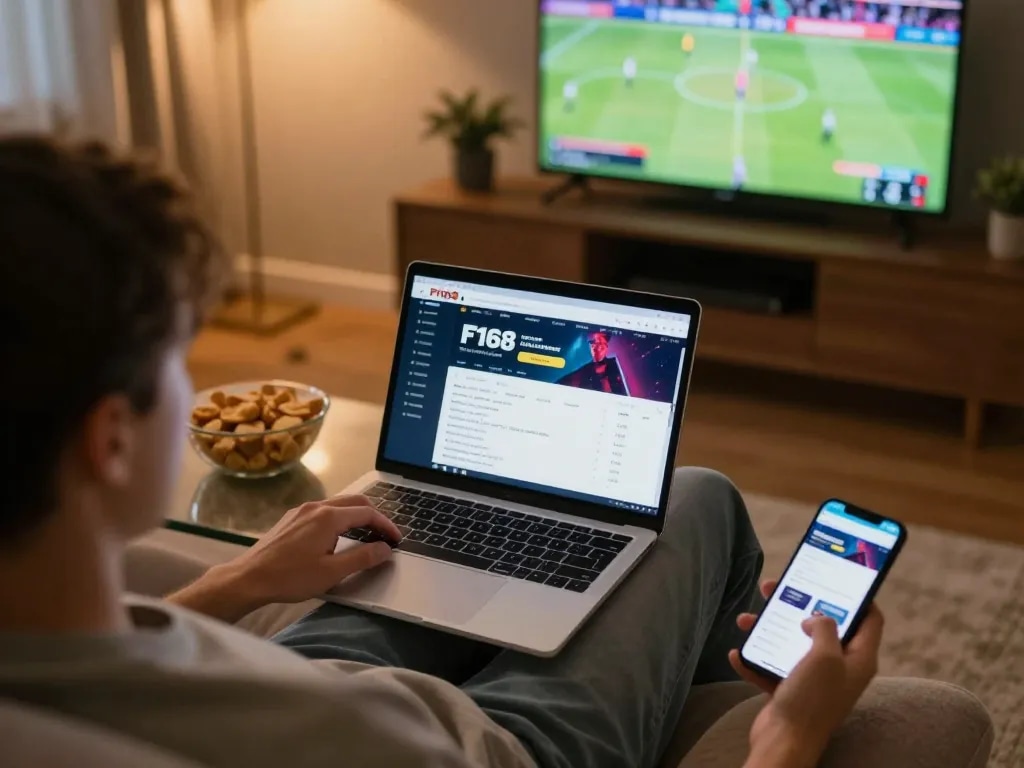 Engaging in sports betting on F168 platform, enjoying live updates and strategy.