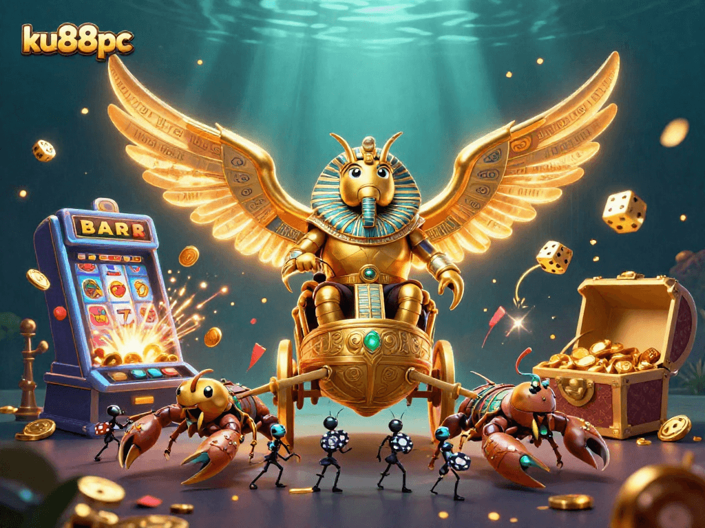 Experience thrilling jackpots at ku88pc with vibrant casino elements in a dynamic scene.