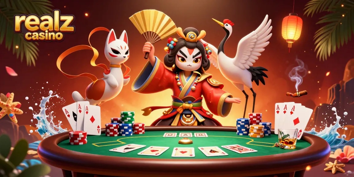 Experience the thrill of realz casino with vibrant 3D action featuring poker elements and lively characters.