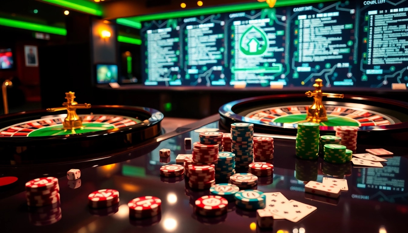 A player engages with hidden wiki tor resources, surrounded by vibrant casino tables and poker chips.