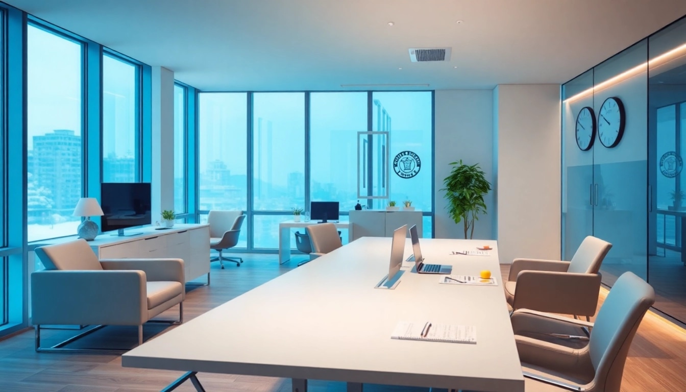 Professioneller Löschdienst-Büro mit hellem Licht, der Vertrauen und Expertise ausstrahlt.