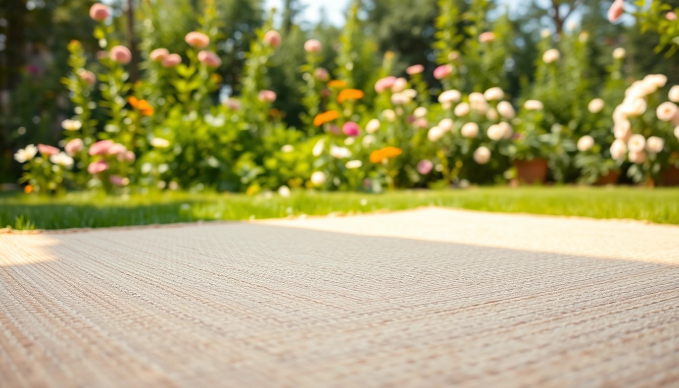 Hanfmatte in einem sonnigen Garten, der Komfort und Natürlichkeit ausstrahlt.
