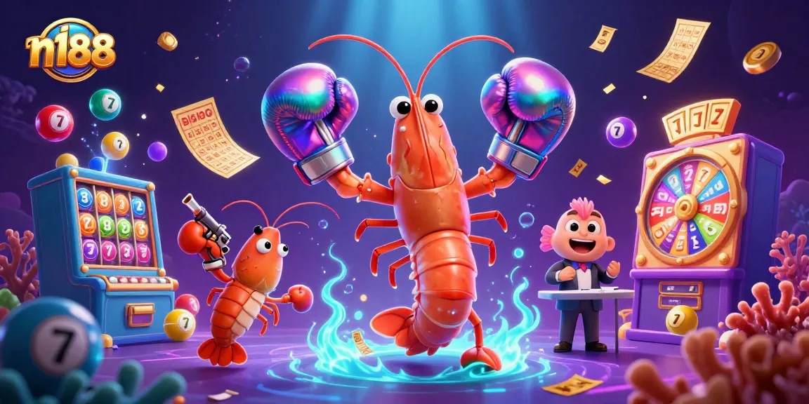 Experience excitement with n188: a vibrant illustration of a casino scene featuring lively gaming elements.