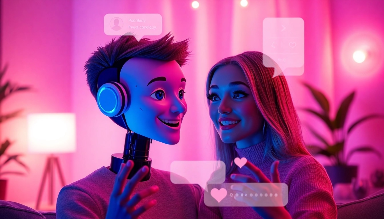 Flirtatious interaction in a vibrant digital chat showcasing porn ai chat features.