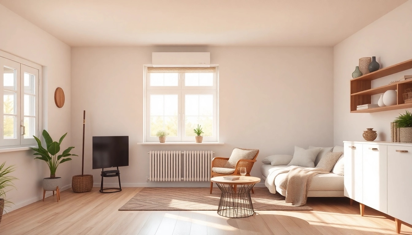 Klimaanlage in einem modernen Raum, zeigt ruhige Atmosphäre mit minimalistischem Design und natürlichem Licht.