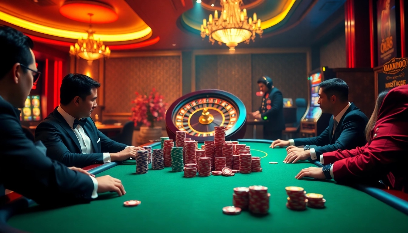 Experience excitement at the qh88 casino table with vibrant poker action and colorful chips.