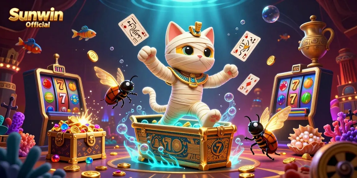 Experience the thrills of slots at Sunwin Official with a vibrant casino scene featuring unique Egyptian elements.