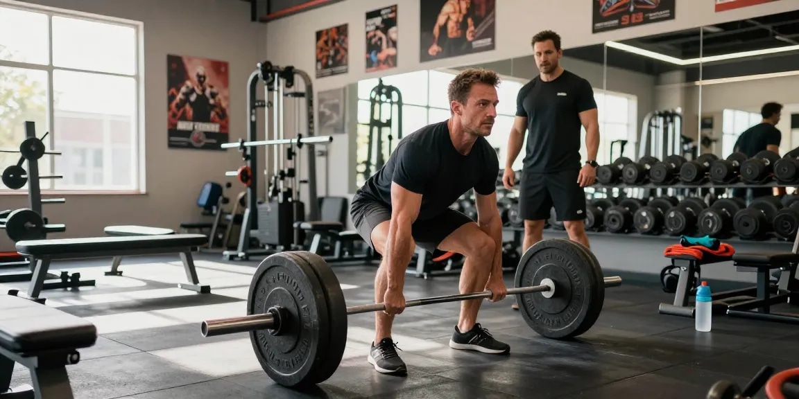 Bodybuilder hebt Gewichte im Steroidshop Fitnessstudio und demonstriert Engagement für Muskelwachstum.