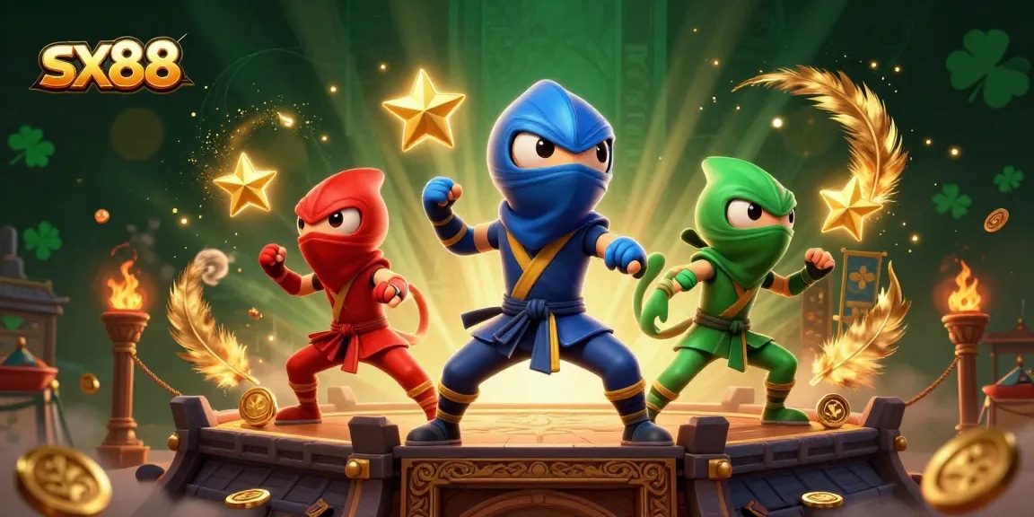 SX88 gaming extravaganza featuring ninja chameleons amidst thrilling casino elements for an immersive experience.