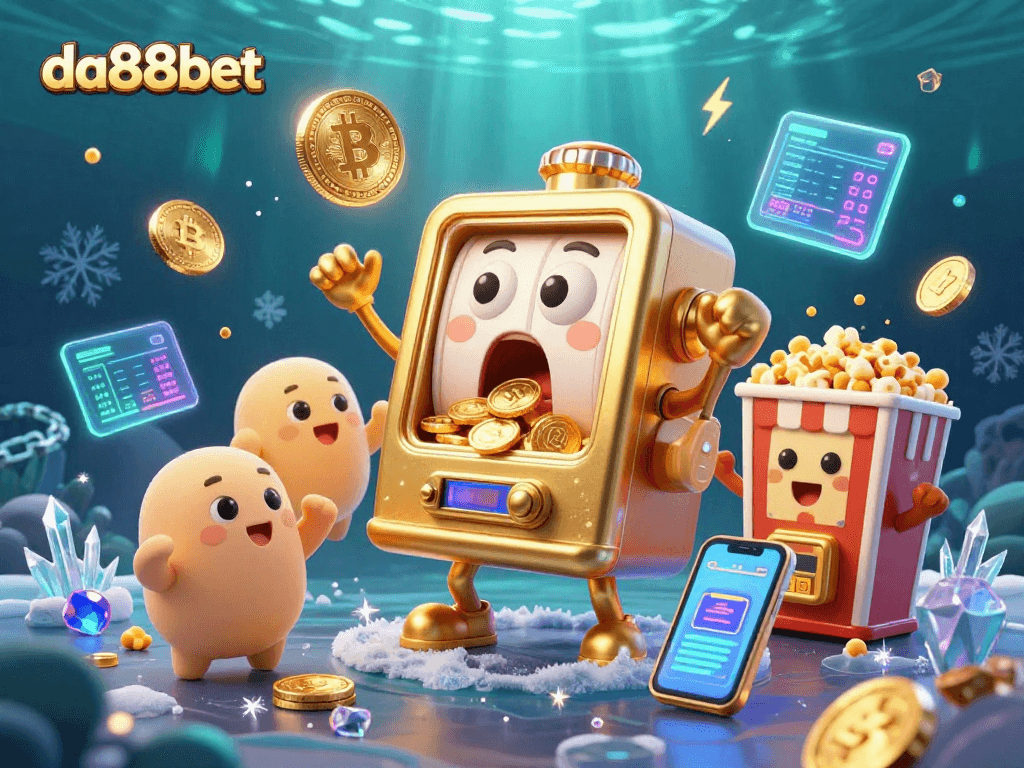 Experience exciting jackpots with da88bet's vibrant 3D illustration featuring a golden slot machine!