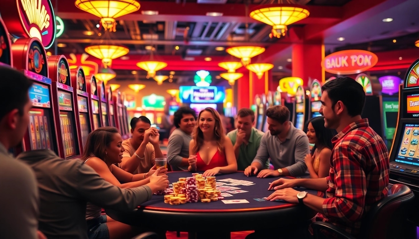 Spieler an Spielautomaten feiern bei casino spiele.de einen Gewinn im Casino.