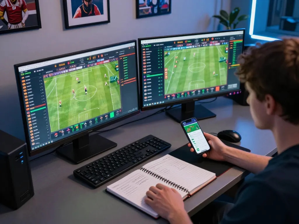 Engaging in soi kèo nhà cái while analyzing bets on multiple screens at home