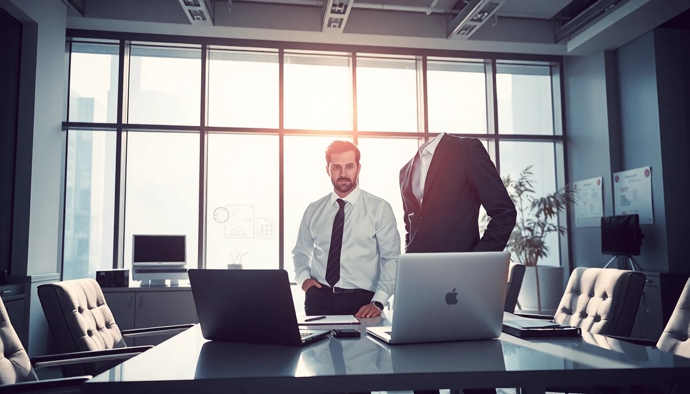 Headhunter IT arbeitet konzentriert in einem modernen Büroumfeld mit technischen Geräten.