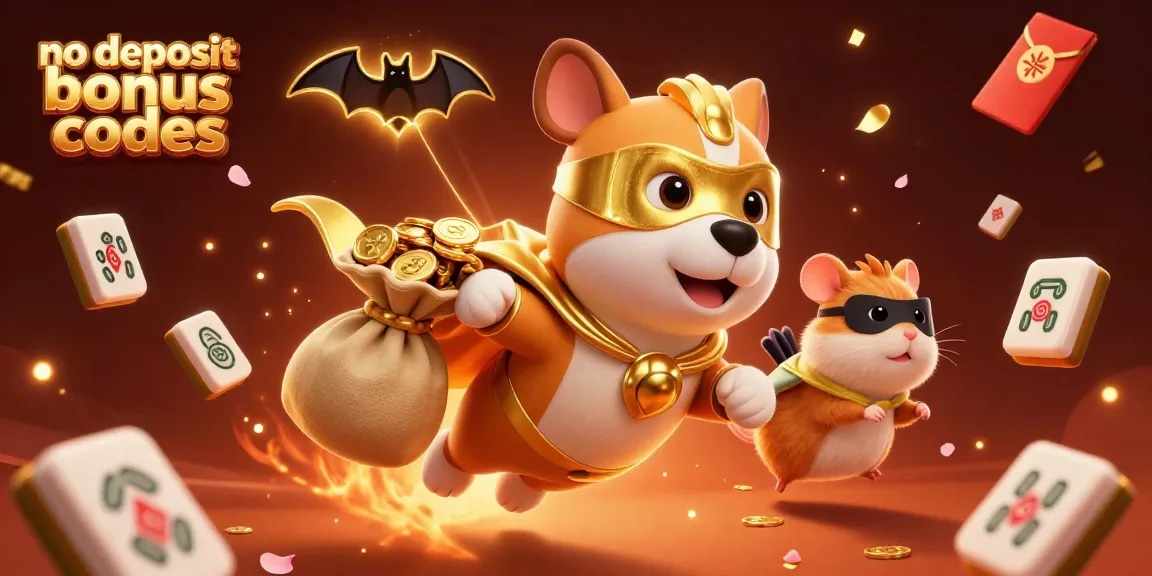Experience thrilling no deposit bonus codes with a superhero dog and hamster in a vibrant casino scene.