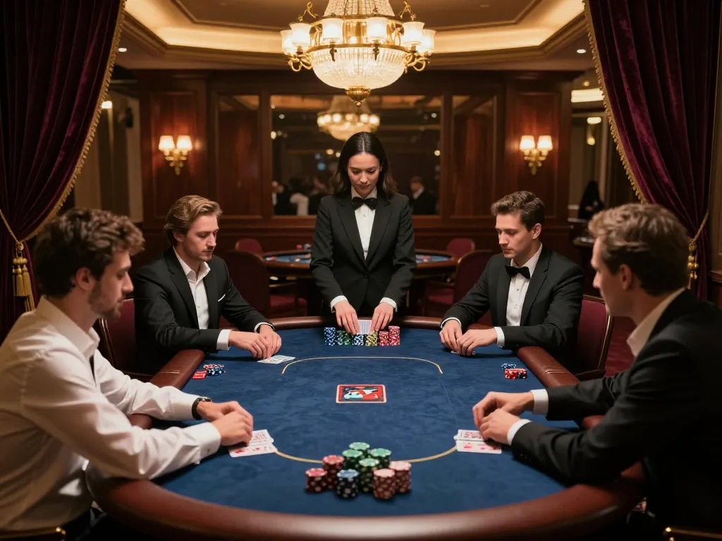 Players strategizing in MK8's exclusive VIP poker room, showcasing elite gameplay and high-stakes action.