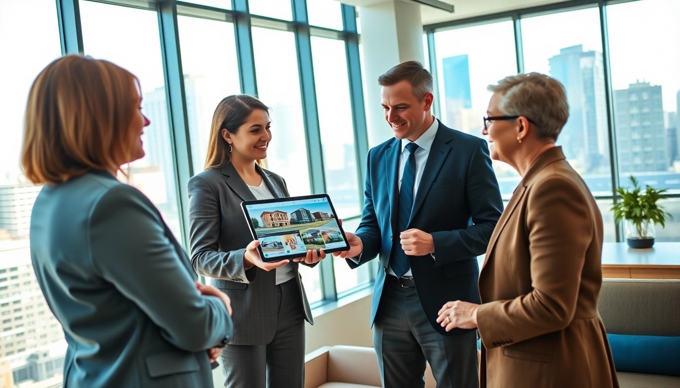 Immobilienmakler Frankfurt Eschersheim berät Kunden in einem modernen Büro mit schöner Aussicht.