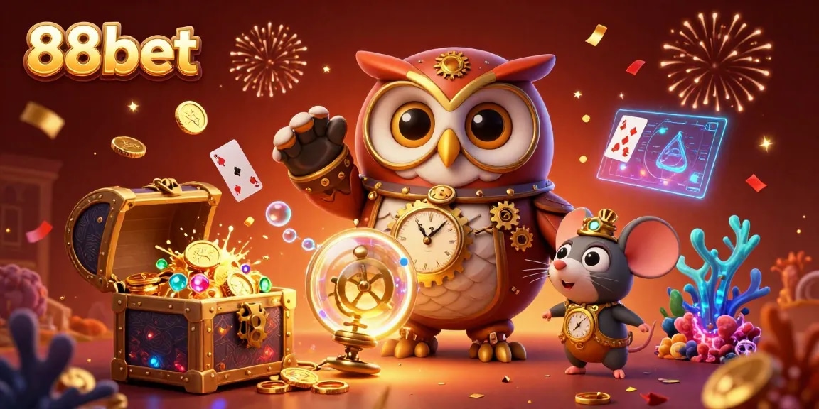 Experience thrilling gameplay with 88bet's vibrant 3D illustration showcasing steampunk casino adventures.