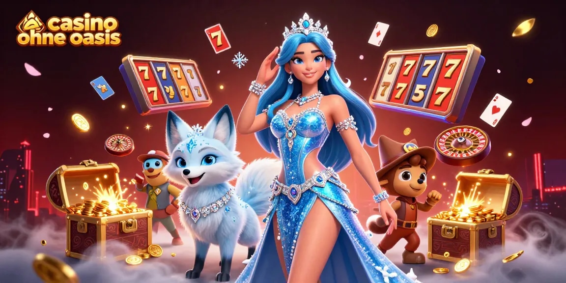 Play thrilling games at a casino ohne oasis with vibrant slot machines and engaging snowy landscapes.