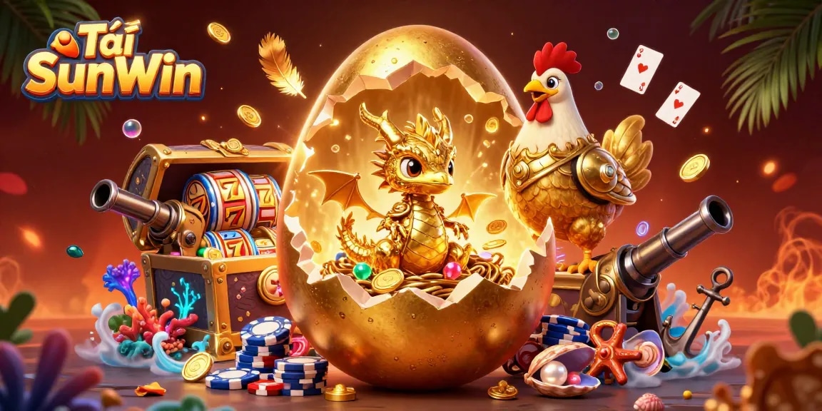 Win big with Tải SunWin as a golden dragon emerges from a nest of poker chips, embodying luck and fortune.