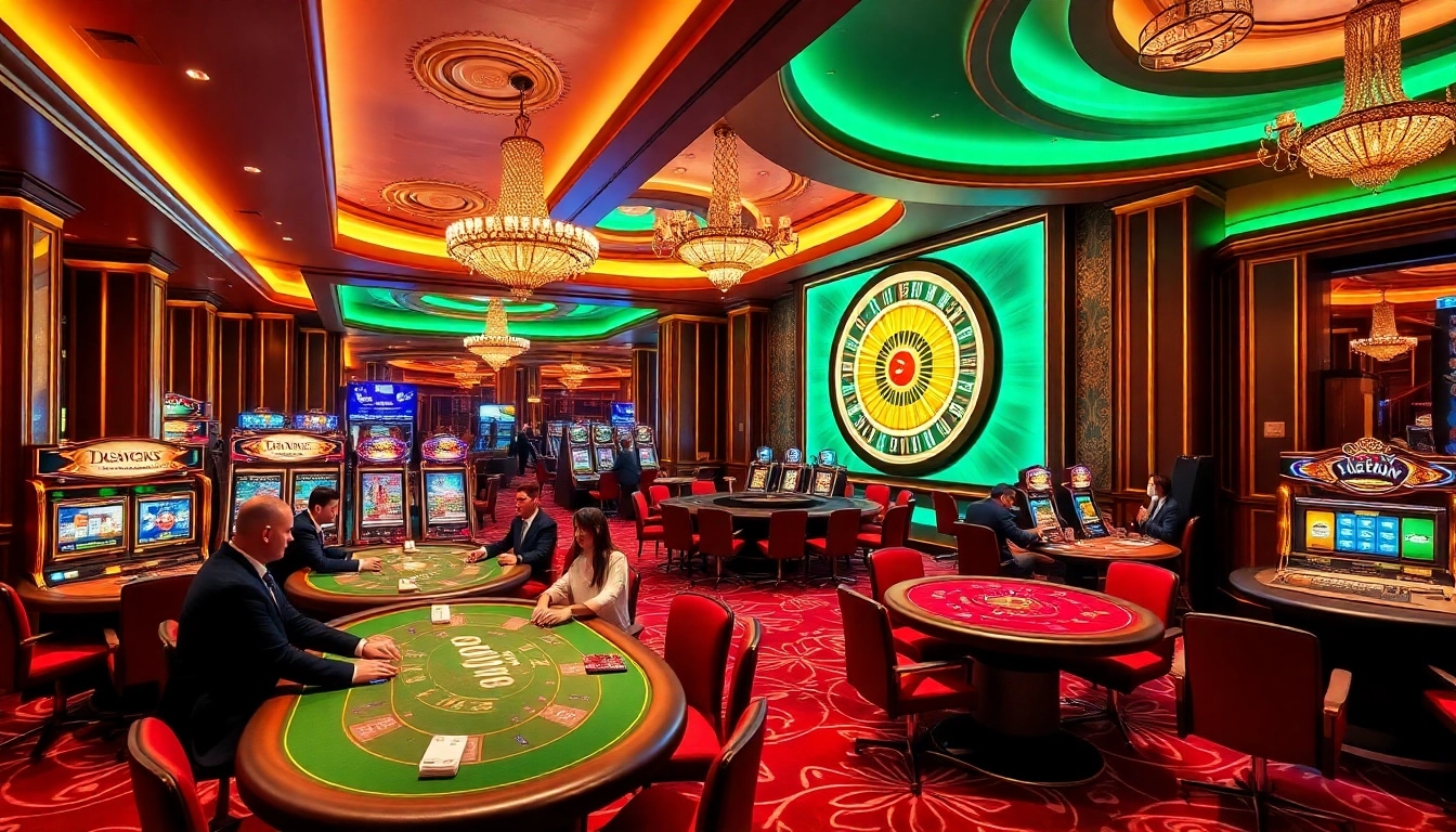 Experience thrilling gameplay at U888's luxury casino with elegant poker tables and vibrant slot machines.