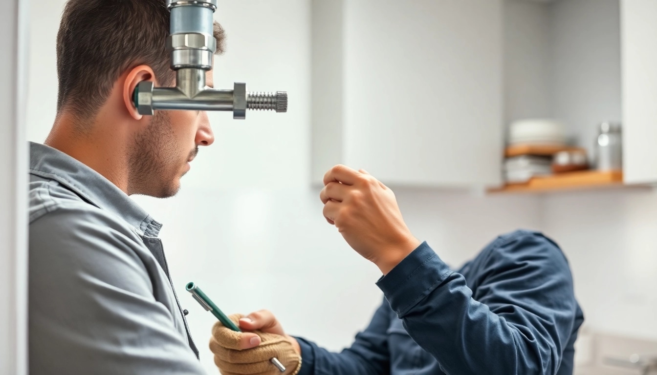 Erfahrene Sanitärtechniker im Einsatz für schnellen Sanitär Notdienst in der modernen Küche.