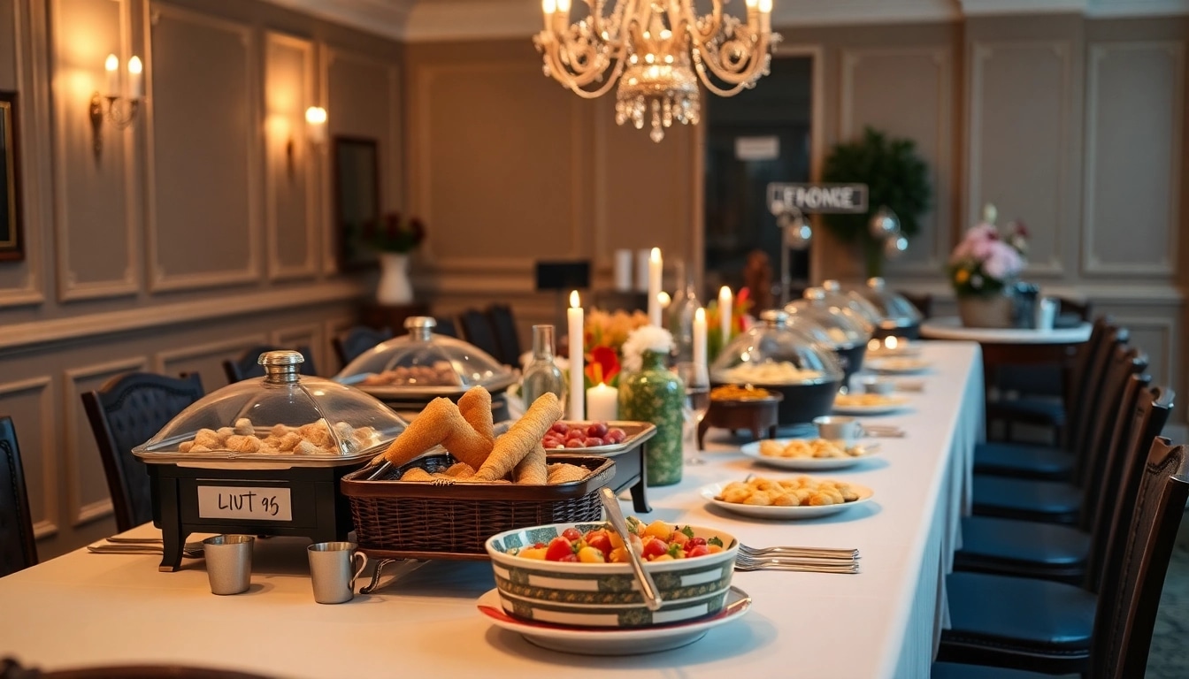 Buffet-Optionen für Partyservice bei festlicher Tafel gedeckt, ansprechend und variantenreich.