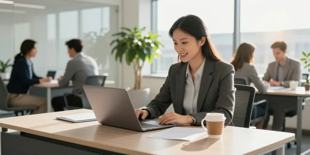 Professional financial advisor working on loans at https://edmonton.paydayloans-on.ca/ in a modern office.