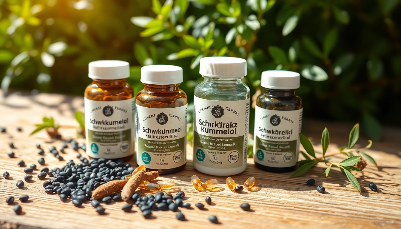 Schwarzkümmelöl Supplement in a natural setting showcasing softgels and cumin seeds.