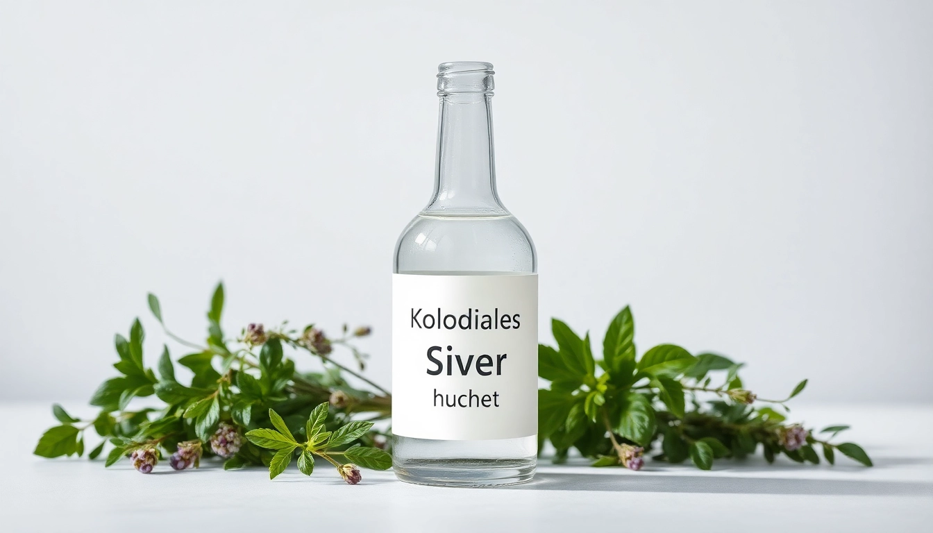 Kolloidales Silber kaufen – Premium colloidal silver bottle with herbal accents, highlighting purity and health.