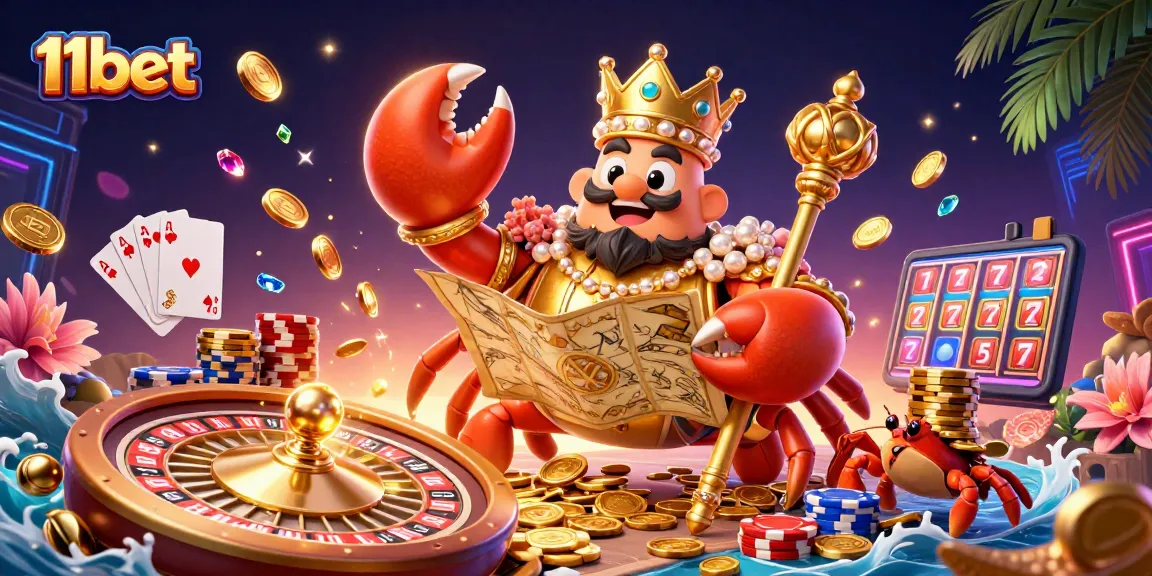 Engage with thrilling games at 11bet, where the golden crab emperor leads a treasure-filled 3D casino adventure.