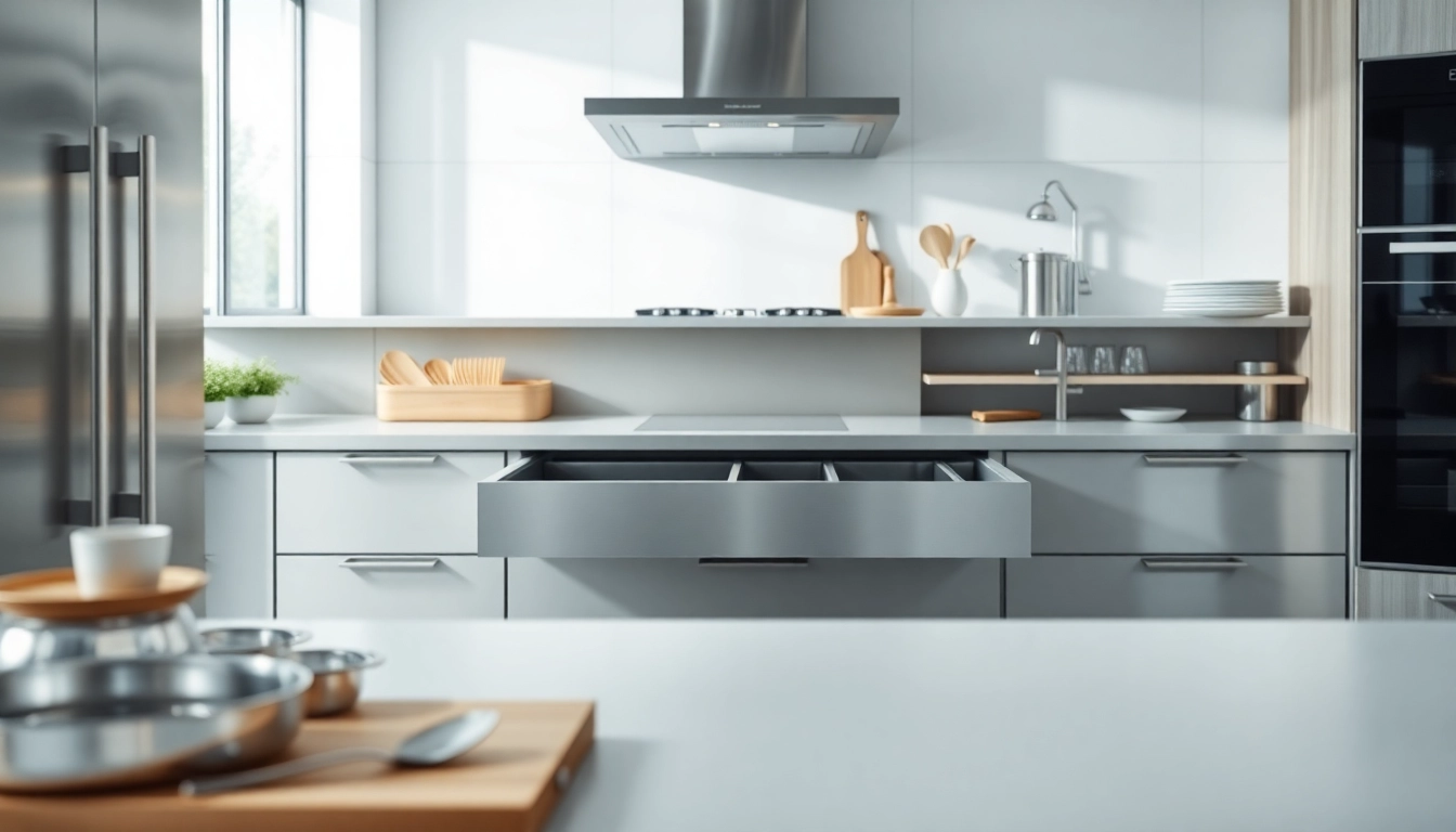 Erlebnis des Double Wall Drawer Systems in einer modernen Kücheneinrichtung mit eleganten Designelementen.