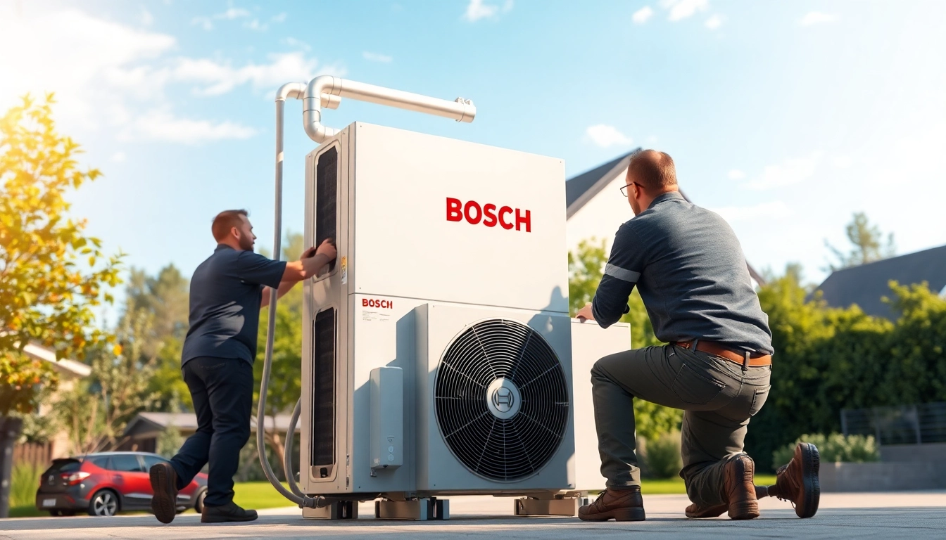 Installieren einer wärmepumpe bosch in einer modernen Wohnumgebung.