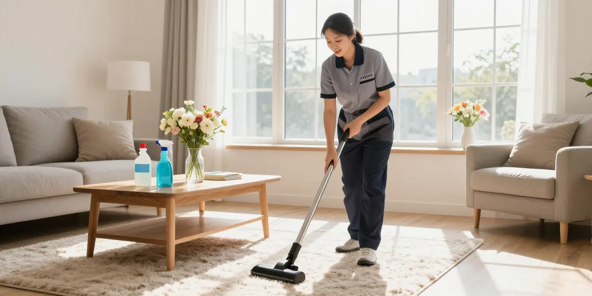 Professional cleaner at work in a bright living room showcasing services of reinigungsfirma solothurn