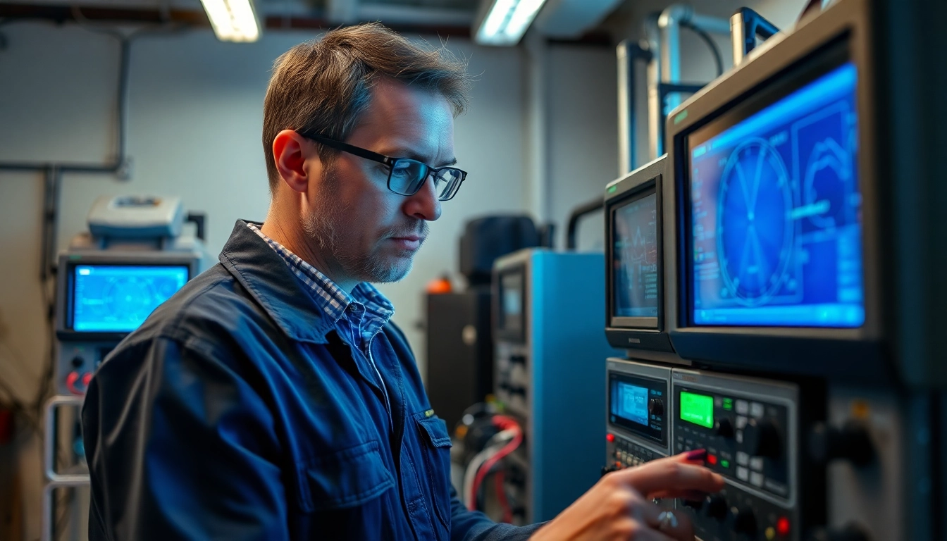 Techniker führt eine DGUV V3 Prüfung durch, um elektrische Sicherheit zu gewährleisten.