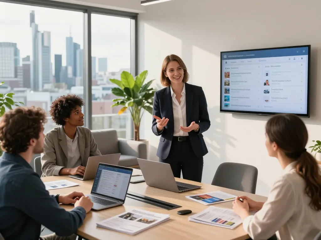 Professionell interagierender Immobilienmakler im Büro von Immobilienmakler Frankfurt Riedberg.