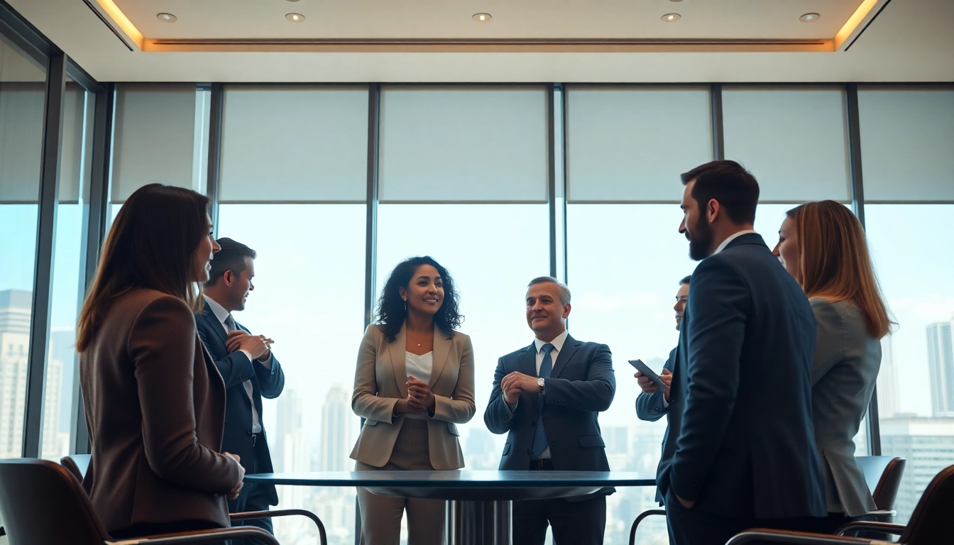 Professioneller Businessfotograf München während einer Teamaufnahme in einem eleganten Konferenzraum.