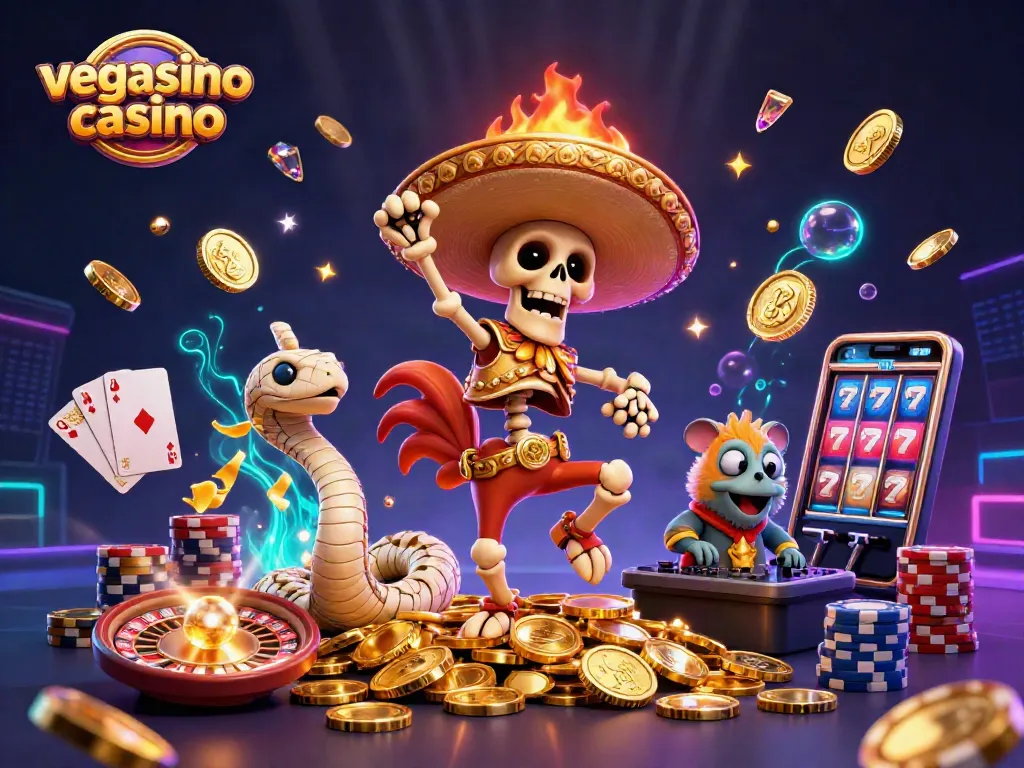 Experience the excitement of vegasino casino with vibrant characters and dynamic casino elements.