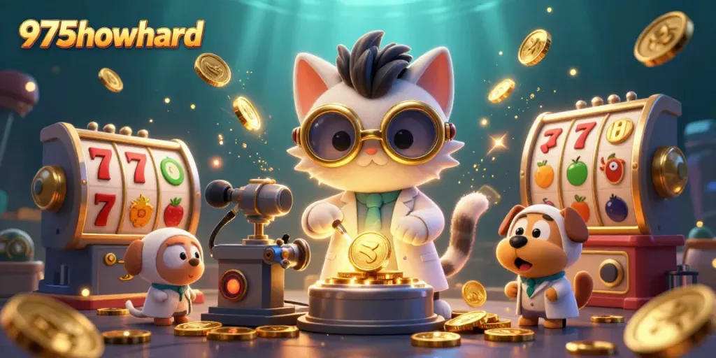 Experience the excitement of winning at 975howard with a vibrant casino illustration featuring lively characters.