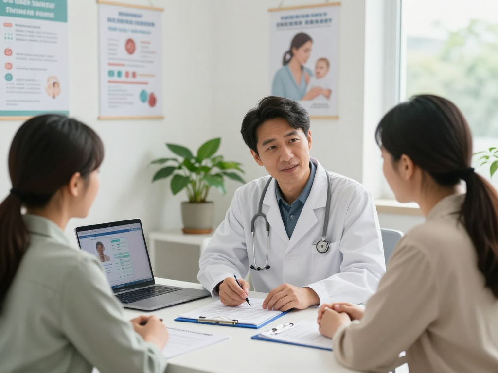 Engaging physician-patient consultation highlighting Gesundheitswesen Arzt services in a professional clinic.