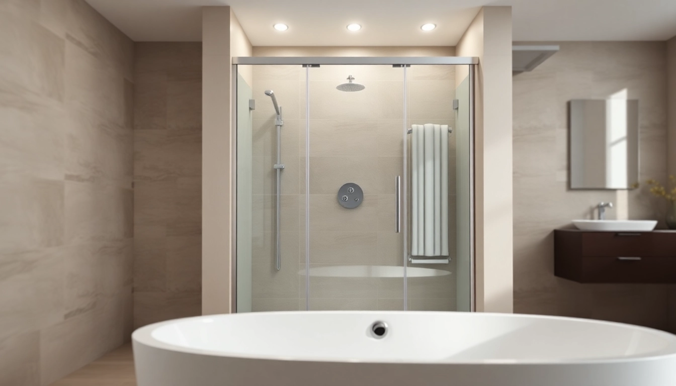Eine elegante duschkabine 80x80, die in einem modernen Badezimmer eingebaut ist und stimmungsvolles Licht ausstrahlt.