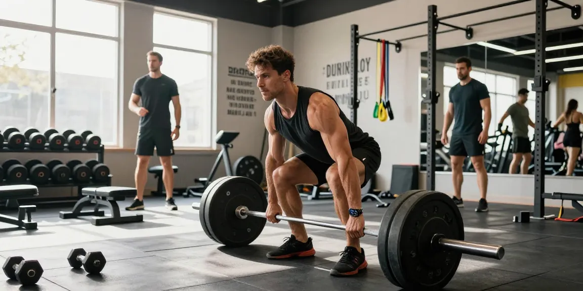 Dynamische Fitnessszene im Anabolika Shop Deutschland Fitnessstudio, die das Engagement und die Stärke eines Athleten zeigt.